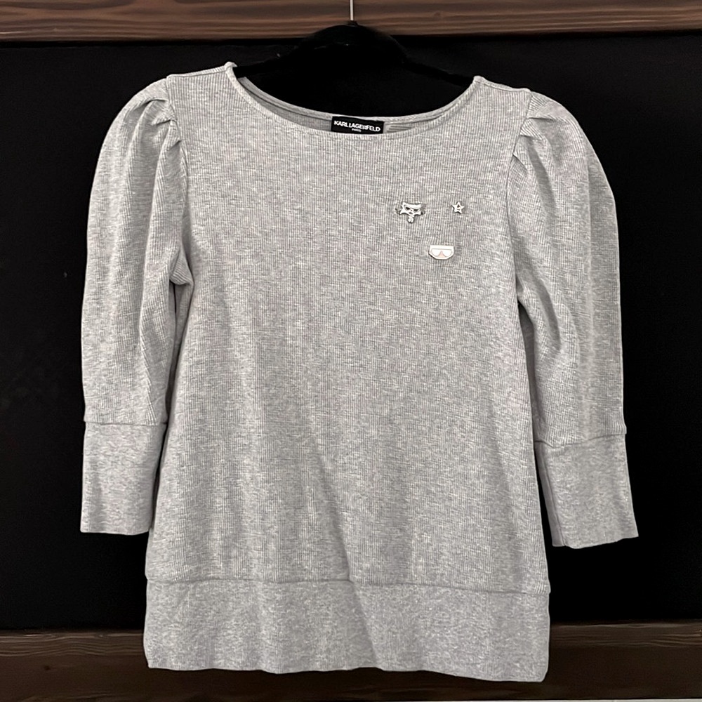 KARL LAGERFELD waffle knit cuff sweatshirt ruffle sleeve women’s XS